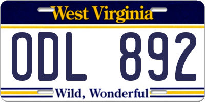 WV license plate ODL892
