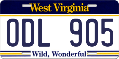 WV license plate ODL905