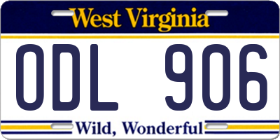 WV license plate ODL906