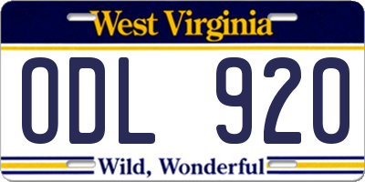 WV license plate ODL920