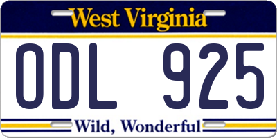 WV license plate ODL925