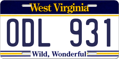 WV license plate ODL931
