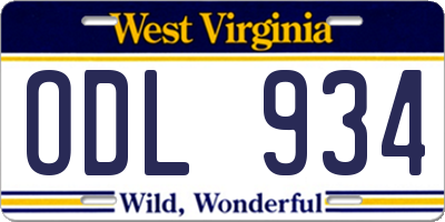 WV license plate ODL934