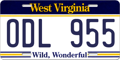 WV license plate ODL955