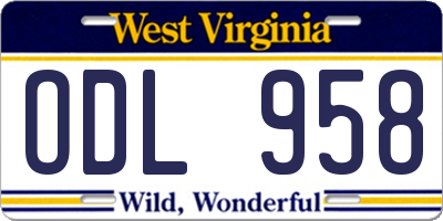 WV license plate ODL958