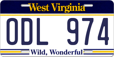 WV license plate ODL974