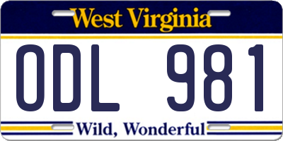 WV license plate ODL981