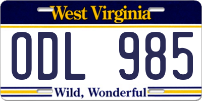 WV license plate ODL985