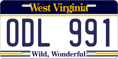 WV license plate ODL991