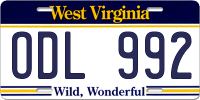 WV license plate ODL992