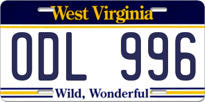 WV license plate ODL996
