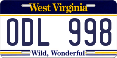 WV license plate ODL998