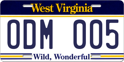 WV license plate ODM005
