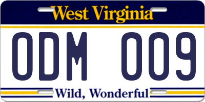 WV license plate ODM009