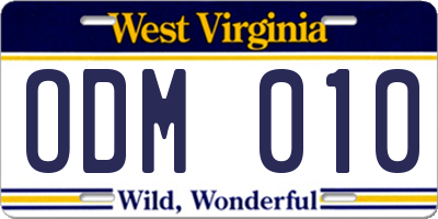 WV license plate ODM010