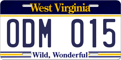 WV license plate ODM015
