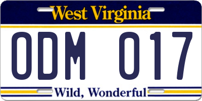 WV license plate ODM017
