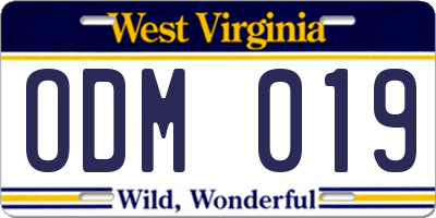 WV license plate ODM019