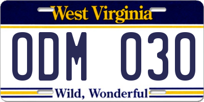 WV license plate ODM030