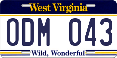 WV license plate ODM043