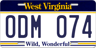 WV license plate ODM074
