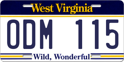 WV license plate ODM115