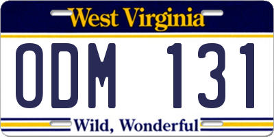 WV license plate ODM131