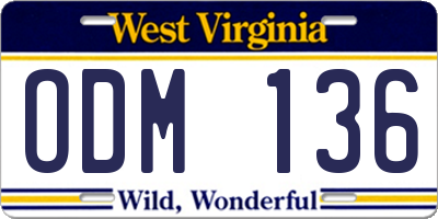 WV license plate ODM136