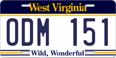 WV license plate ODM151