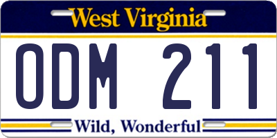 WV license plate ODM211