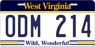 WV license plate ODM214
