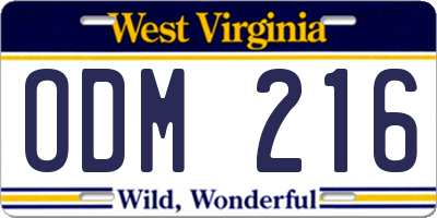 WV license plate ODM216