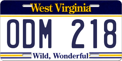 WV license plate ODM218