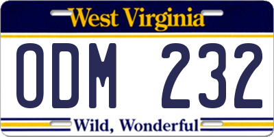 WV license plate ODM232