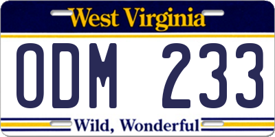 WV license plate ODM233
