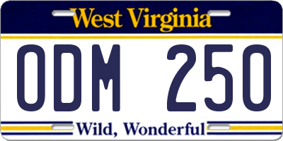 WV license plate ODM250