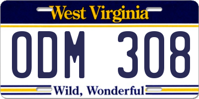 WV license plate ODM308