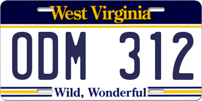 WV license plate ODM312
