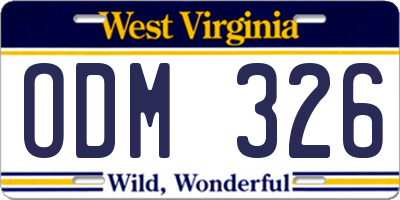 WV license plate ODM326