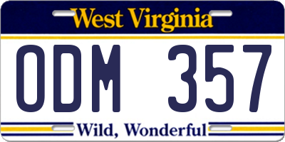 WV license plate ODM357