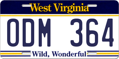 WV license plate ODM364