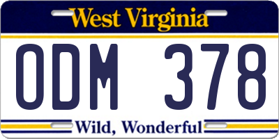 WV license plate ODM378