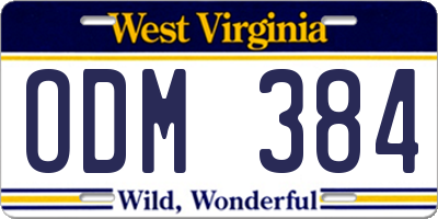 WV license plate ODM384