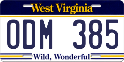 WV license plate ODM385