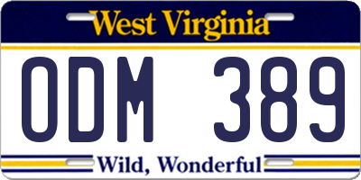 WV license plate ODM389