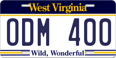 WV license plate ODM400