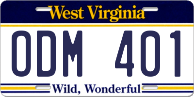 WV license plate ODM401