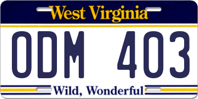WV license plate ODM403