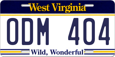WV license plate ODM404