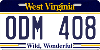 WV license plate ODM408